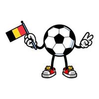 mascote do futebol segurando a bandeira da bélgica vetor