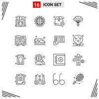 Grade de estilo de linha de 16 ícones baseada em símbolos de contorno criativos para design de sites sinais de ícone de linha simples isolados no fundo branco conjunto de 16 ícones criativos de fundo vetorial de ícones pretos