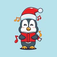 pinguim fofo canta uma canção de natal. ilustração bonito dos desenhos animados de Natal. vetor