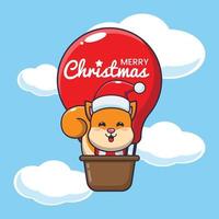 esquilo bonito voar com balão de ar. ilustração bonito dos desenhos animados de Natal. vetor