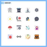 conjunto de cores planas de interface móvel de 16 pictogramas de engrenagem de caneta de configuração favorita editar pacote editável de elementos de design de vetores criativos