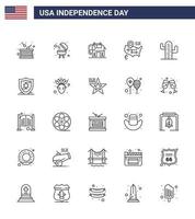 feliz dia da independência eua pacote de 25 linhas criativas de mapa americano de cactos elefantes dos eua editável dia dos eua elementos de design vetorial vetor