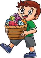 criança carregando cesta de ovos cartoon clipart vetor