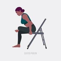 pombo sentado exercício. mulher fazendo exercícios de fitness e ioga com cadeira. vetor