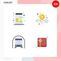 conjunto de pictogramas de 4 ícones planos simples de dinheiro do metrô da capital elementos de design de vetores editáveis de transporte menor