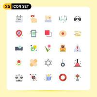 Pacote de cores planas de 25 interfaces de usuário de sinais e símbolos modernos de óculos de sol, teclado, óculos de praia, elementos de design vetorial editáveis vetor