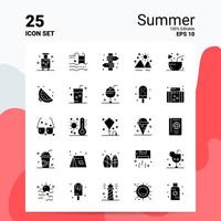 25 conjunto de ícones de verão 100 eps editáveis 10 arquivos idéias de conceito de logotipo de negócios design de ícone de glifo sólido vetor