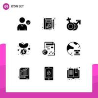 9 ícones criativos sinais modernos e símbolos do relatório de perfil venus investimento dólar elementos de design de vetores editáveis