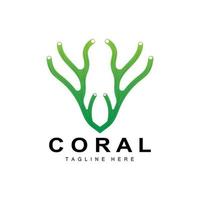 logotipo coral, plantas marinhas colocam animais marinhos, vetor oceano, ícones de algas marinhas