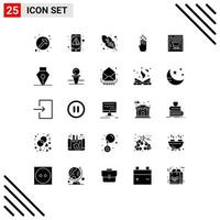 grupo de símbolos de ícone universal de 25 glifos sólidos modernos de caligrafia de comércio eletrônico de loja na web para baixo quatro elementos de design vetorial editáveis vetor