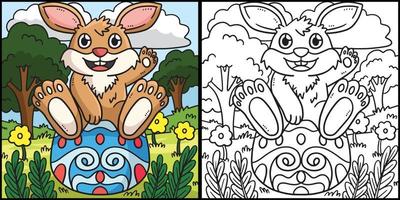 coelho sentado na ilustração para colorir ovo de páscoa vetor