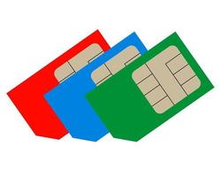 três cartões sim de cores diferentes para telefones celulares vetor