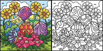 ovos de páscoa com ilustração para colorir de flores vetor