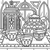 desenho de lanterna do ramadã e conjunto de chá para colorir para crianças vetor