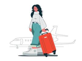 viajante com bagagem no aeroporto. o conceito de viagem. ilustração vetorial vetor