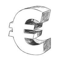 sinal de euro esboço símbolo de moeda desenhado à mão imagem vetorial vetor