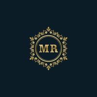 letra mr logotipo com modelo de ouro de luxo. modelo de vetor de logotipo de elegância.