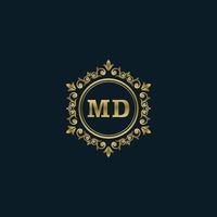 logotipo da letra md com modelo de ouro de luxo. modelo de vetor de logotipo de elegância.