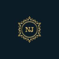 logotipo da letra nj com modelo de ouro de luxo. modelo de vetor de logotipo de elegância.