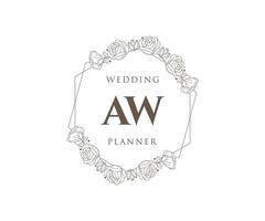 coleção de logotipos de monograma de casamento de letra inicial aw, modelos modernos minimalistas e florais desenhados à mão para cartões de convite, salve a data, identidade elegante para restaurante, boutique, café em vetor