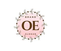 inicial oe logotipo feminino. utilizável para logotipos de natureza, salão, spa, cosméticos e beleza. elemento de modelo de design de logotipo de vetor plana.