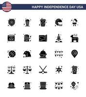 dia da independência dos eua conjunto de glifos sólidos de 25 pictogramas dos eua de churrasco americano estado de churrasco americano editável dia dos eua vetor elementos de design
