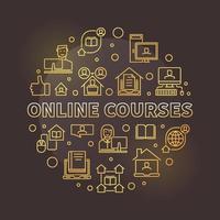 cursos on-line vetoriais redondos ilustração linear dourada vetor