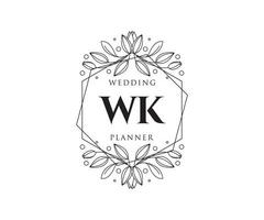 coleção de logotipos de monograma de casamento de carta inicial wk, modelos modernos minimalistas e florais desenhados à mão para cartões de convite, salve a data, identidade elegante para restaurante, boutique, café em vetor