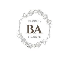 coleção de logotipos de monograma de casamento de letras iniciais ba, modelos minimalistas e florais modernos desenhados à mão para cartões de convite, salve a data, identidade elegante para restaurante, boutique, café em vetor