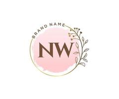 logo feminino inicial nw. utilizável para logotipos de natureza, salão, spa, cosméticos e beleza. elemento de modelo de design de logotipo de vetor plana.