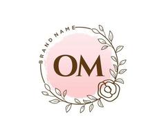 inicial om logotipo feminino. utilizável para logotipos de natureza, salão, spa, cosméticos e beleza. elemento de modelo de design de logotipo de vetor plana.