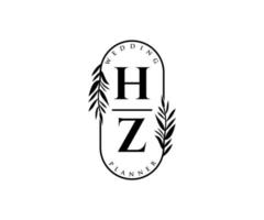 hz letras iniciais coleção de logotipos de monograma de casamento, modelos minimalistas e florais modernos desenhados à mão para cartões de convite, salve a data, identidade elegante para restaurante, boutique, café em vetor