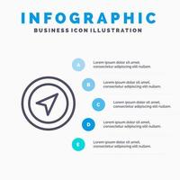 ícone de linha de pino de ponteiro de mapa de localização com fundo de infográficos de apresentação de 5 etapas vetor