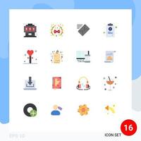 pacote de 16 sinais e símbolos modernos de cores planas para mídia impressa na web, como celebração, gráfico de lista de e-mail médico, pacote editável de elementos de design vetorial criativo vetor