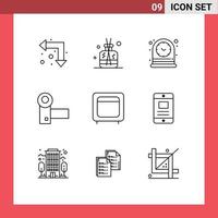 9 pacote de esboço de interface de usuário de sinais e símbolos modernos de gadgets bancários relógio eletrônico filmadora elementos de design de vetores editáveis