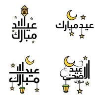 pacote de 4 vetores de texto de caligrafia árabe com lua e estrelas de eid mubarak para a celebração do festival da comunidade muçulmana