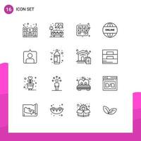 conjunto moderno de 16 contornos e símbolos, como elementos de design de vetores editáveis de negócios de site de imagem mundial do instagram