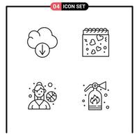 4 ícones criativos, sinais e símbolos modernos de nuvem, calendário de jogo ao ar livre, romance, fogo, elementos de design vetoriais editáveis vetor