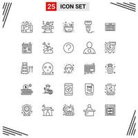25 ícones criativos, sinais modernos e símbolos de código de barras, scanner de ciência, pagamento, elementos de design de vetores editáveis