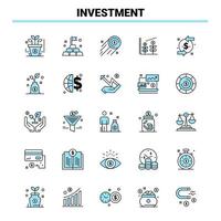 25 ícones pretos e azuis de investimento definem design de ícones criativos e modelo de logotipo vetor