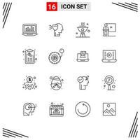 conjunto de 16 sinais de símbolos de ícones de interface do usuário modernos para elementos de design de vetores editáveis de escudo de evento de quarto jantar de negócios
