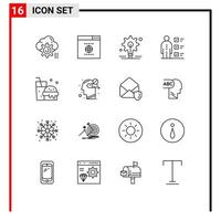 grupo de símbolos de ícone universal de 16 contornos modernos de elementos de design de vetor editável de bulbo profissional de fast food lista de verificação pessoal