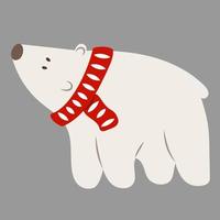urso polar no cachecol de Natal em fundo cinza. clipart festivo para cartão de natal ou ano novo vetor