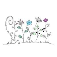 silhuetas de flores silvestres simples são desenhadas em um fundo branco. design de logotipo, livro de marca, flyer vetor