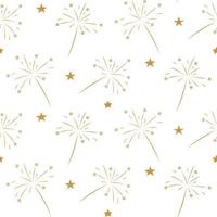 fundo transparente com fogos de artifício e estrelas em branco. aniversário festivo, papel de embrulho de natal ou ano novo. vetor