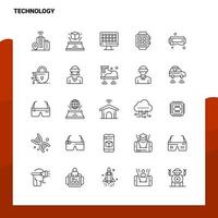 conjunto de ícones de linha de tecnologia conjunto 25 ícones vetor design de estilo minimalista ícones pretos conjunto de pictograma linear pacote