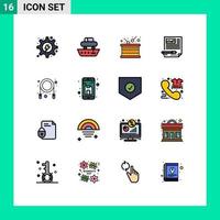 16 interface do usuário pacote de linha cheia de cores planas de sinais e símbolos modernos de transporte de artigo de documento editar música elementos de design de vetores criativos editáveis