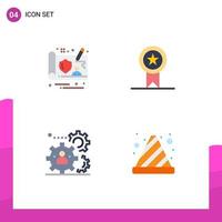 conjunto de ícones planos de interface móvel de 4 pictogramas de emblemas de produção de controlador selo elementos de design de vetores editáveis de trabalho em equipe