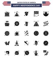 4 de julho eua feliz dia da independência ícone símbolos grupo de 25 glifo sólido moderno de chapéu homem americano país eua editável dia eua vetor elementos de design