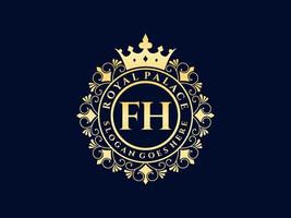 letra fh antigo logotipo vitoriano de luxo real com moldura ornamental. vetor